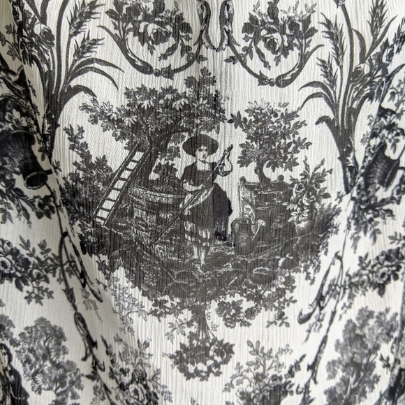 PAIGE Blouse 100% Silk Semi-Sheer Long Sleeves Toile Print Black Parchment S NWT - Picture 11 of 16